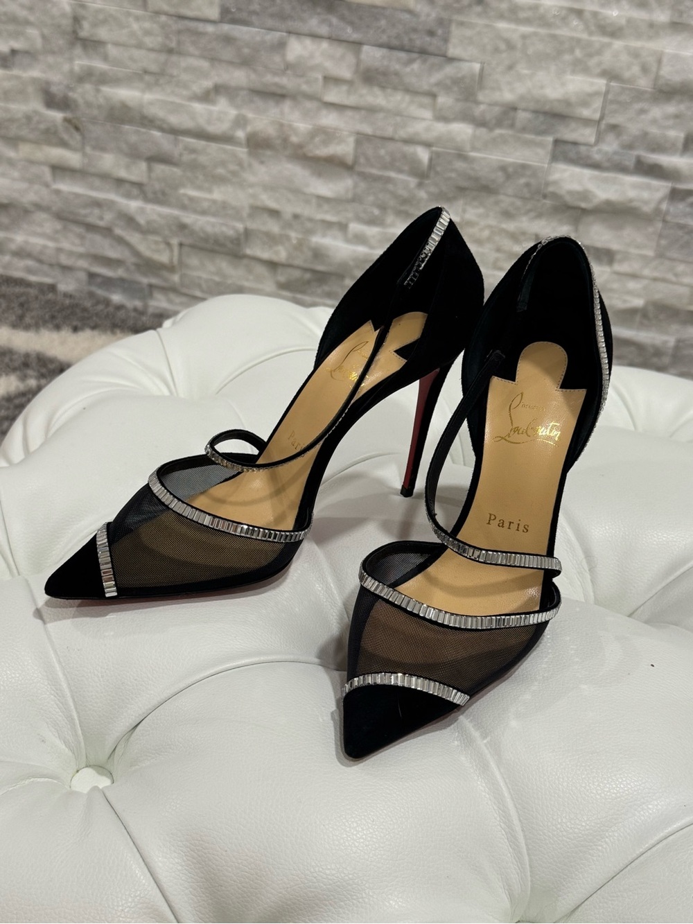 Christian Louboutin Black Suede Heels with Signature Red Sole
